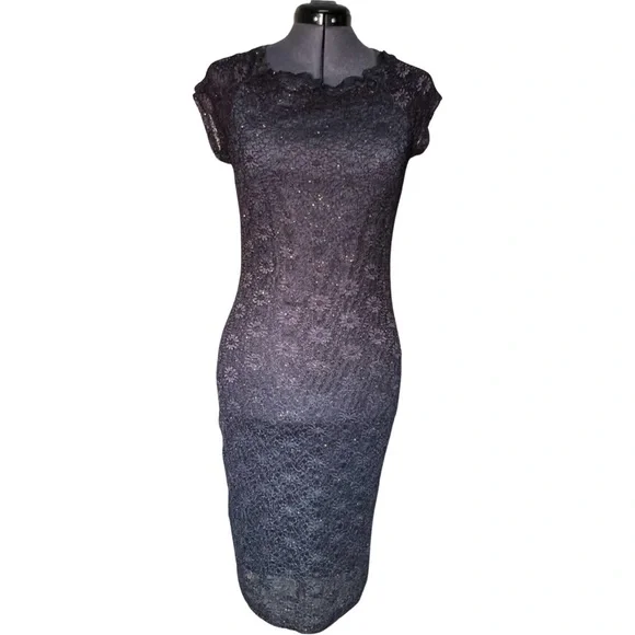onyx nite lace dress Onyx Nite Blue Sequin Lace Dress SZ 14 Lined